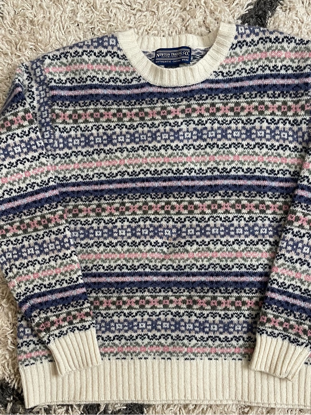 Women's Cream Fair Isle Crewneck Sweater Shetland Wool